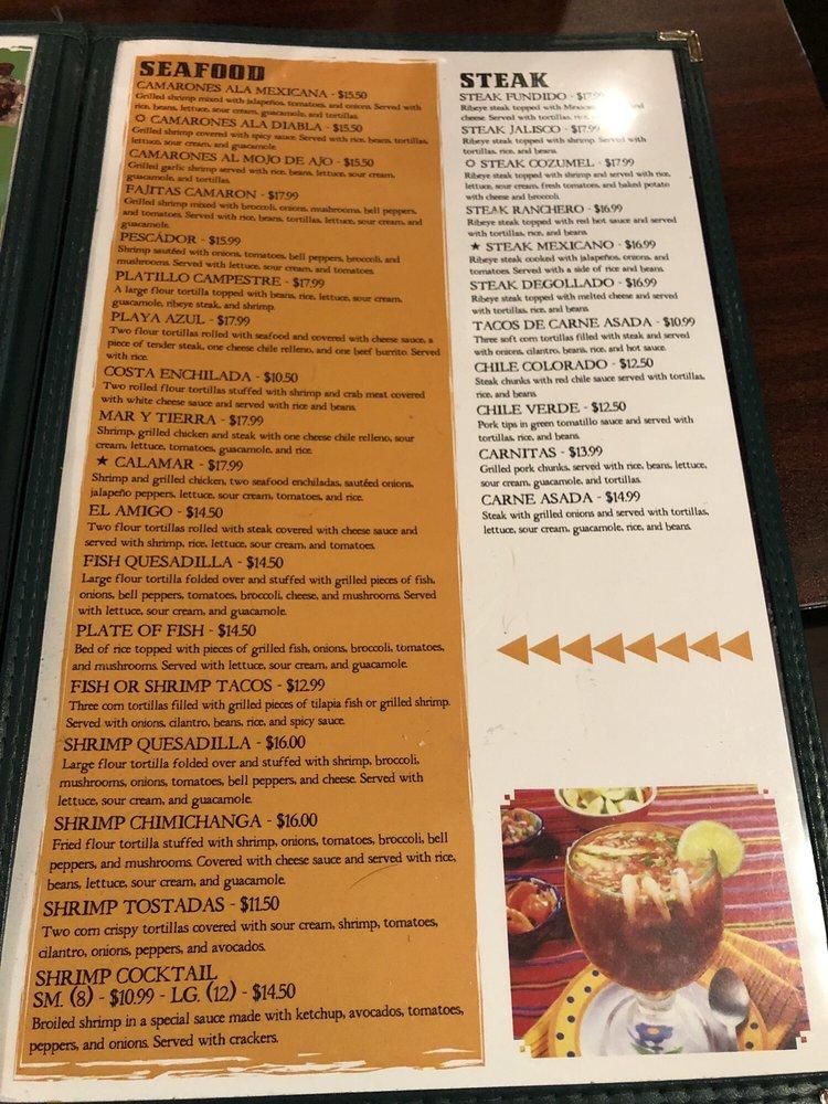Menu at Cozumel Mexican Restaurant & Cantina, Clarion