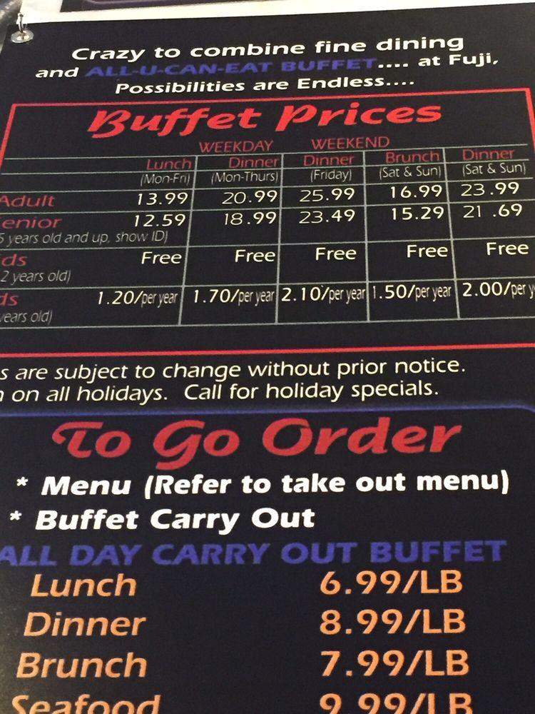 Menu at Fuji Japanese Buffet restaurant, Madison Heights