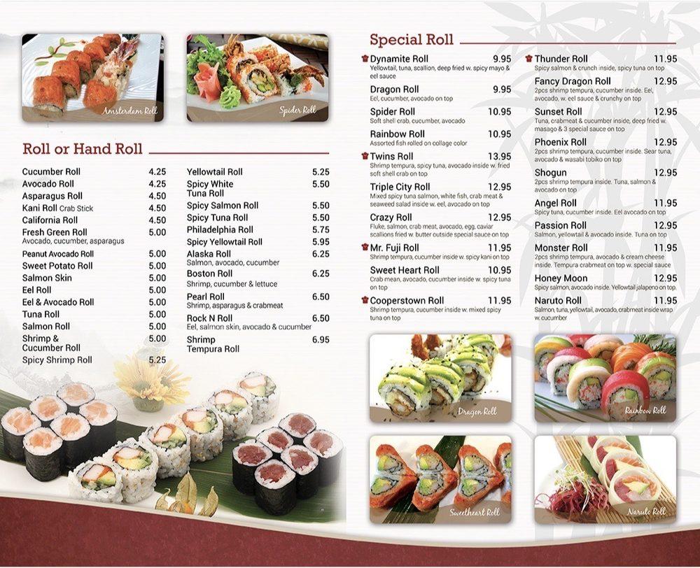 Menu at Mt Fuji sushi restaurant, Cooperstown