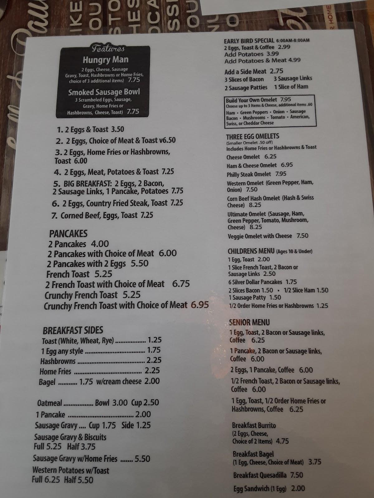 Menu at Paulette's restaurant, Tiffin