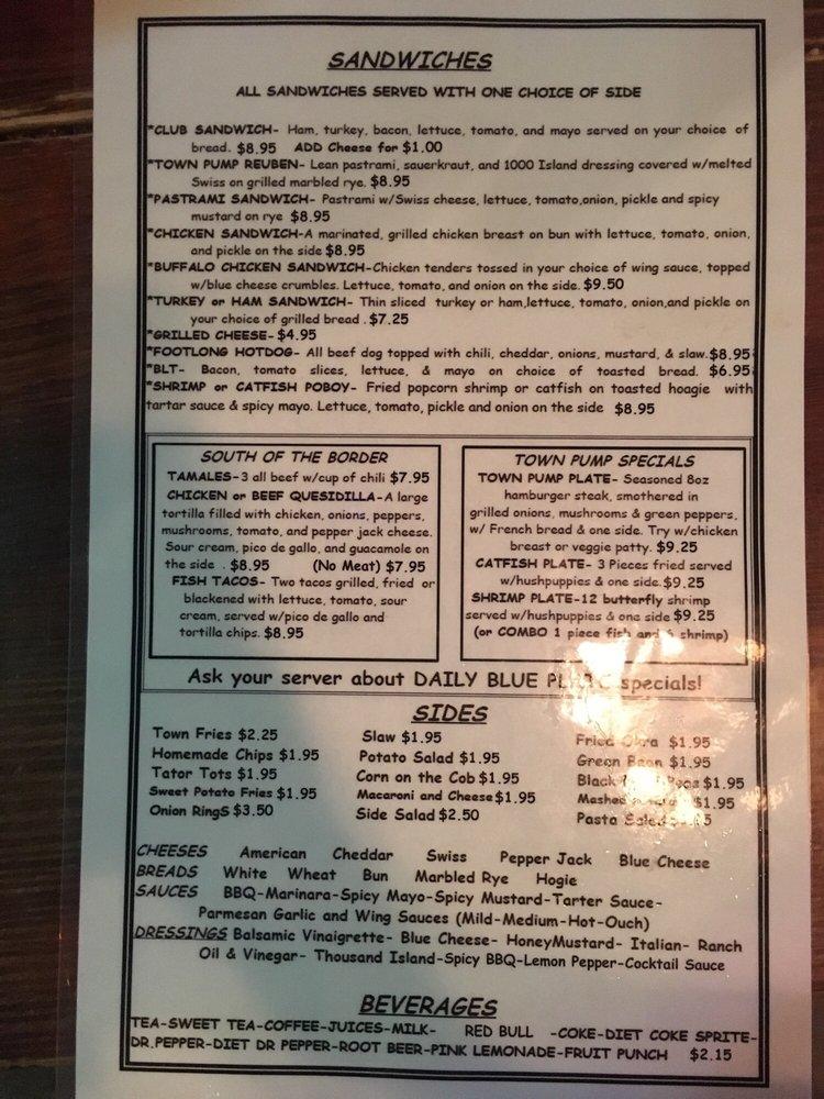 Menu at Town Pump pub & bar, Little Rock