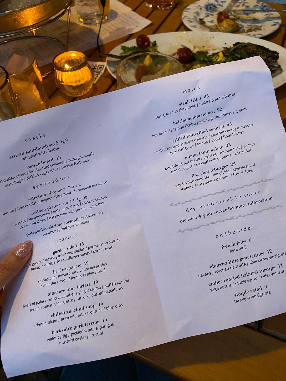 Menu at Flame + Smith restaurant, Prince Edward