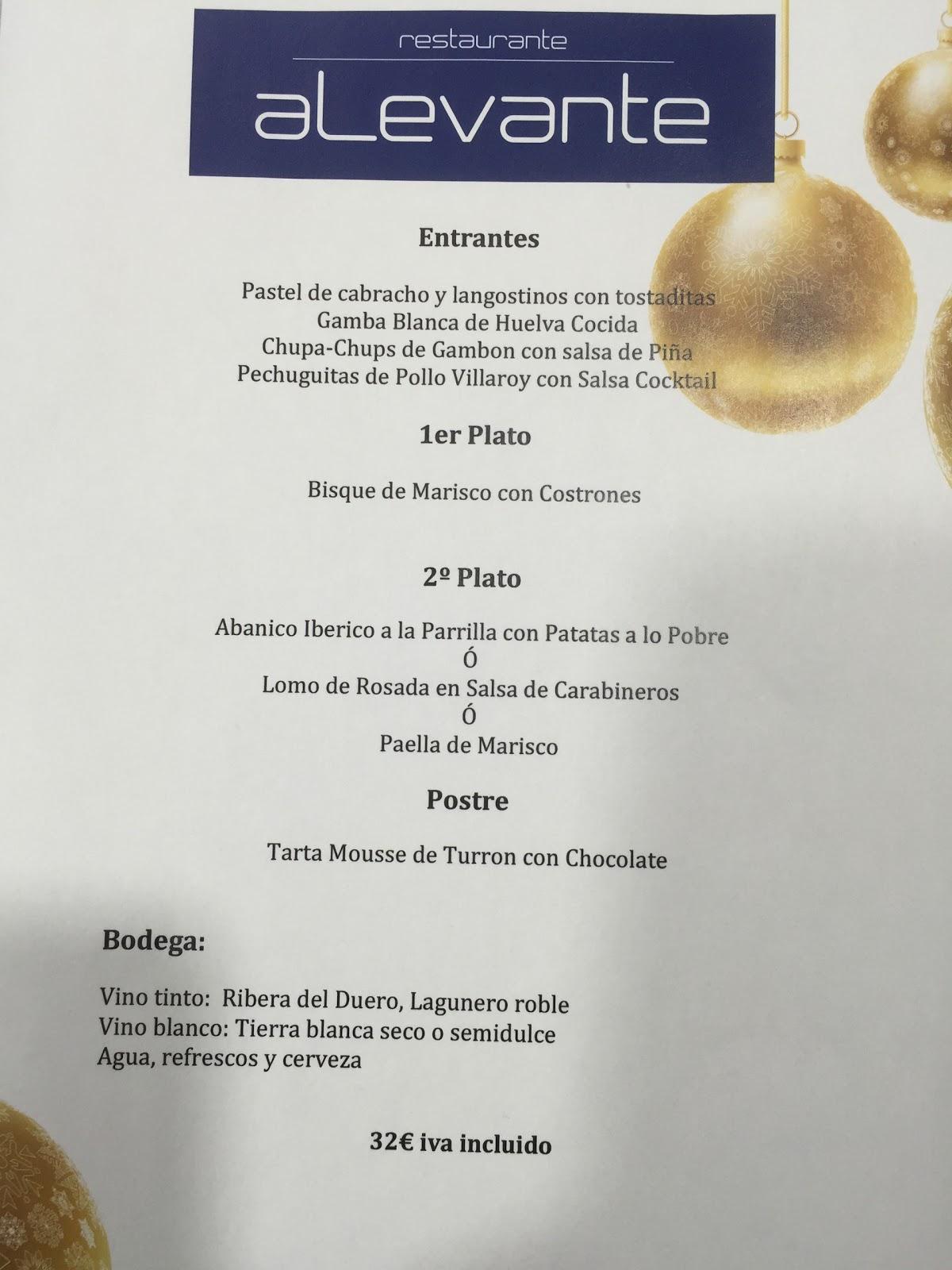 Carta de Restaurante Alevante, La Línea de la Concepción