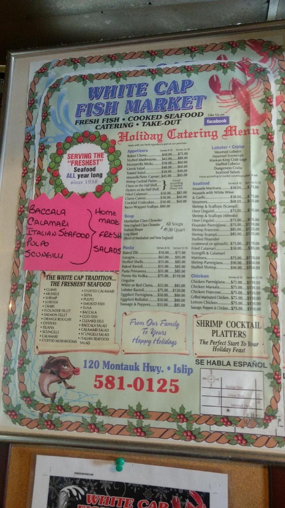 Menu at White Cap Fish Market & Seafood Restaurant, Islip, 120 Main St
