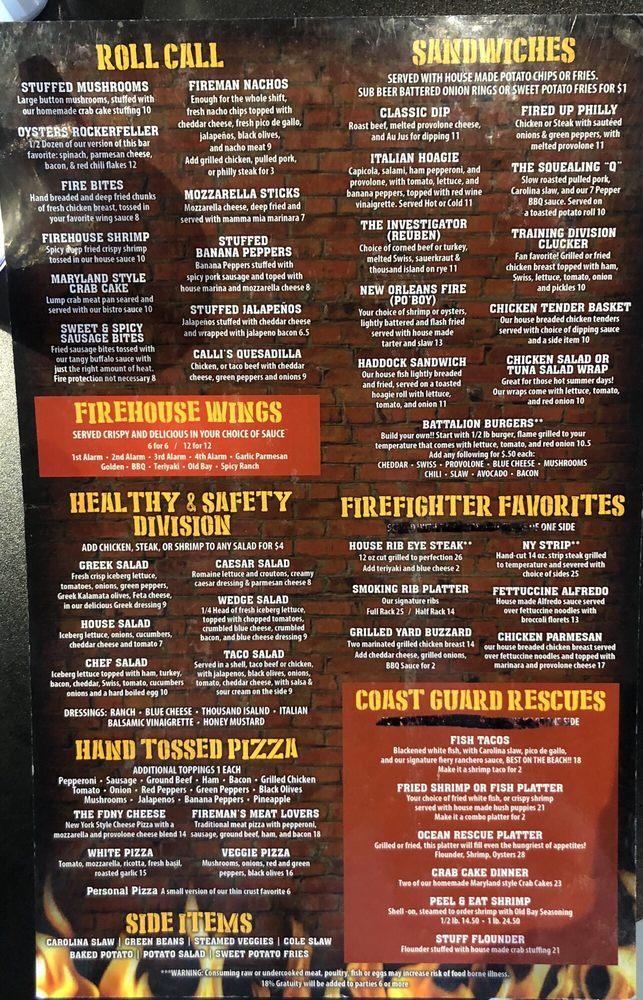 Menu at Calli Baker's Firehouse & Grill pub & bar, Myrtle Beach, 910
