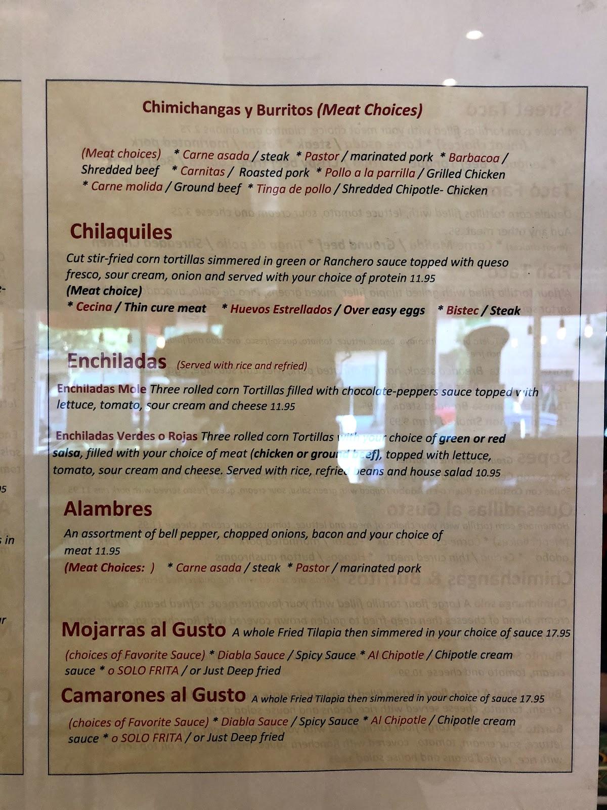 Menu at Mi Casa Mexican Kitchen restaurant, Minneapolis