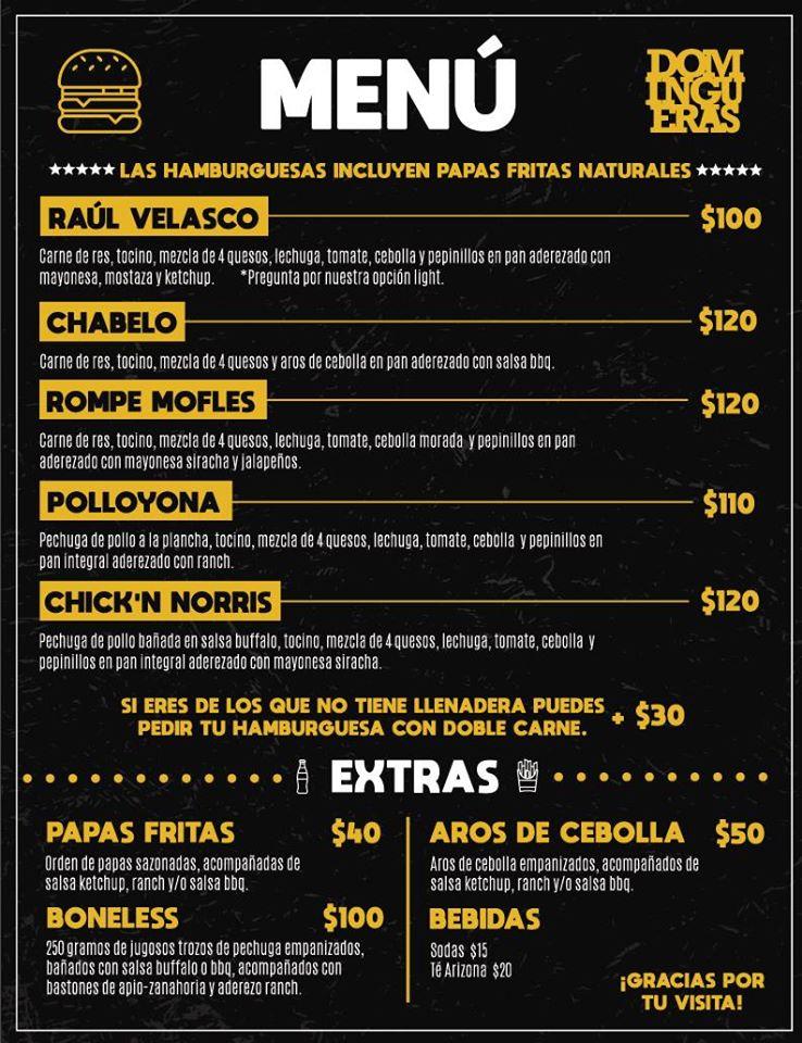 Menu at Las Domingueras - Burgers restaurant, Mexicali