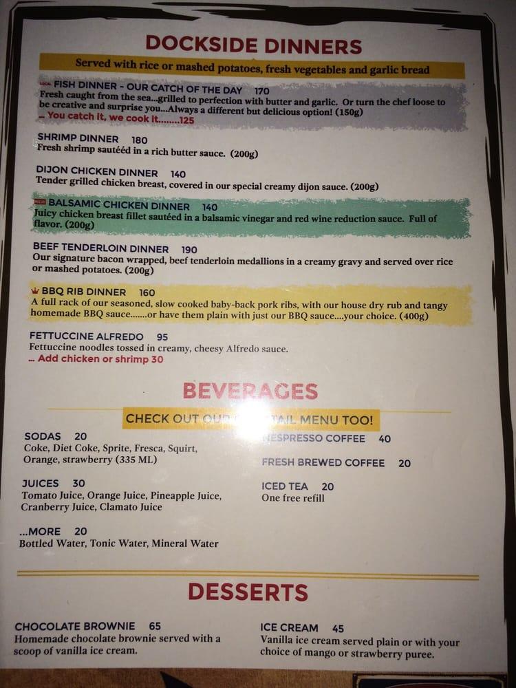 Menu at Hammerhead's pub & bar, San Carlos