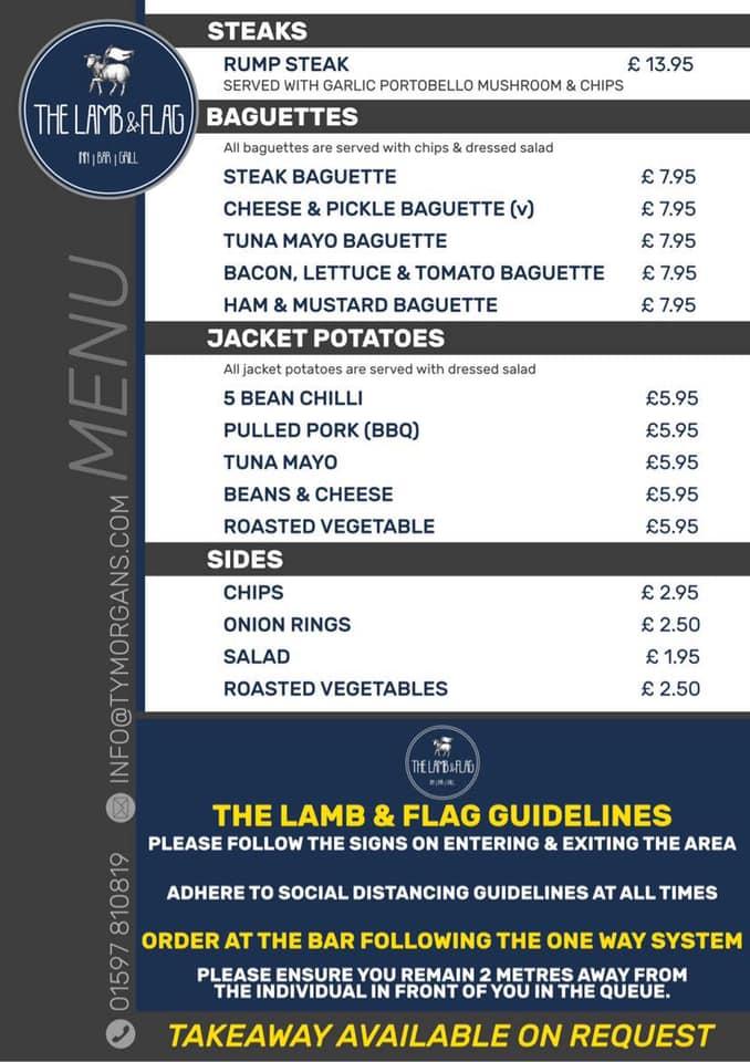 Menu At Lamb And Flag Inn Pub And Bar Rhayader