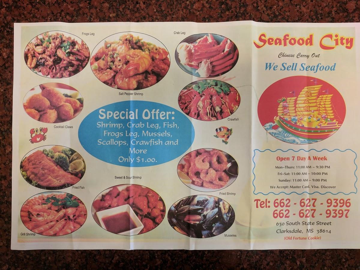 Menu at Seafood City restaurant, Clarksdale
