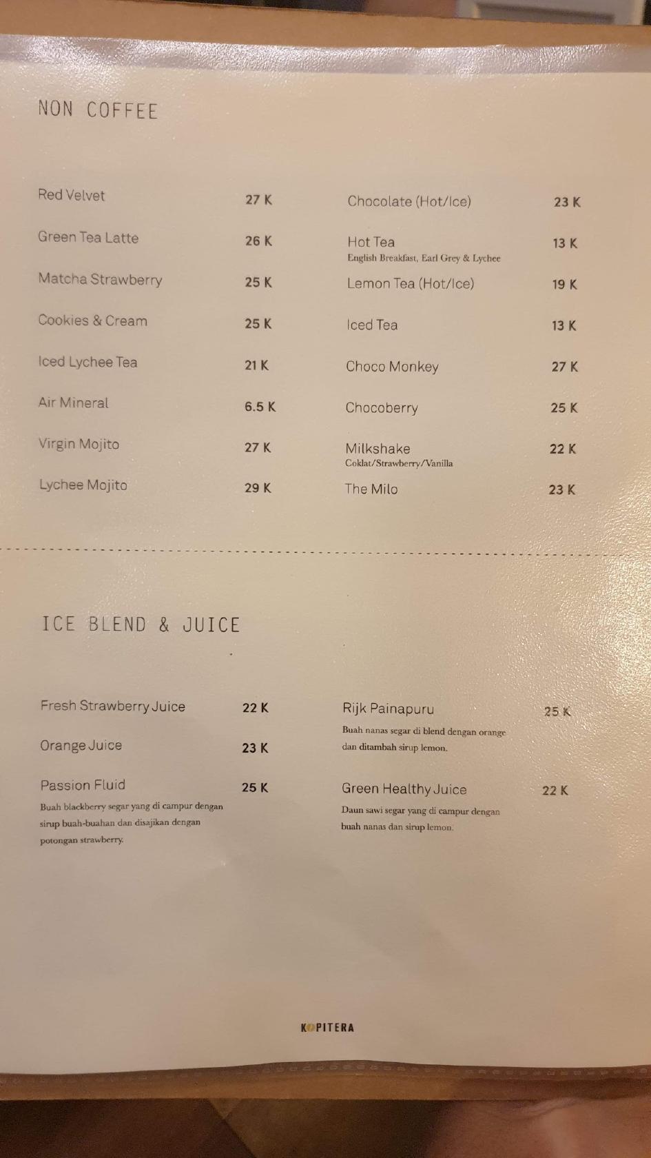 Menu At Kopitera Cafe Bandung Jl Karawitan No 85