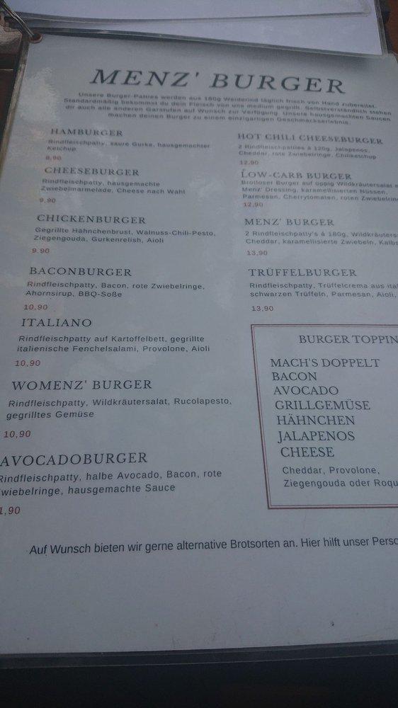 Speisekarte von Menz Burger BBQ & Bar, Köln