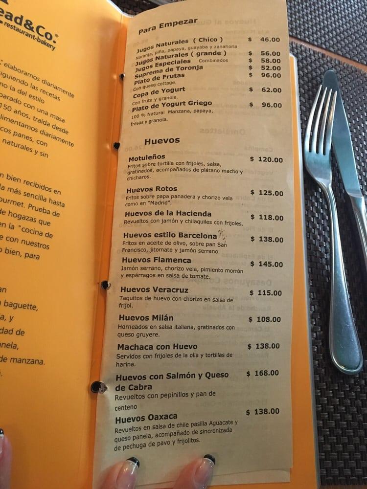 Menu at Bread & Co. cafeteria, Ciudad López Mateos, C. Río Lerma 191
