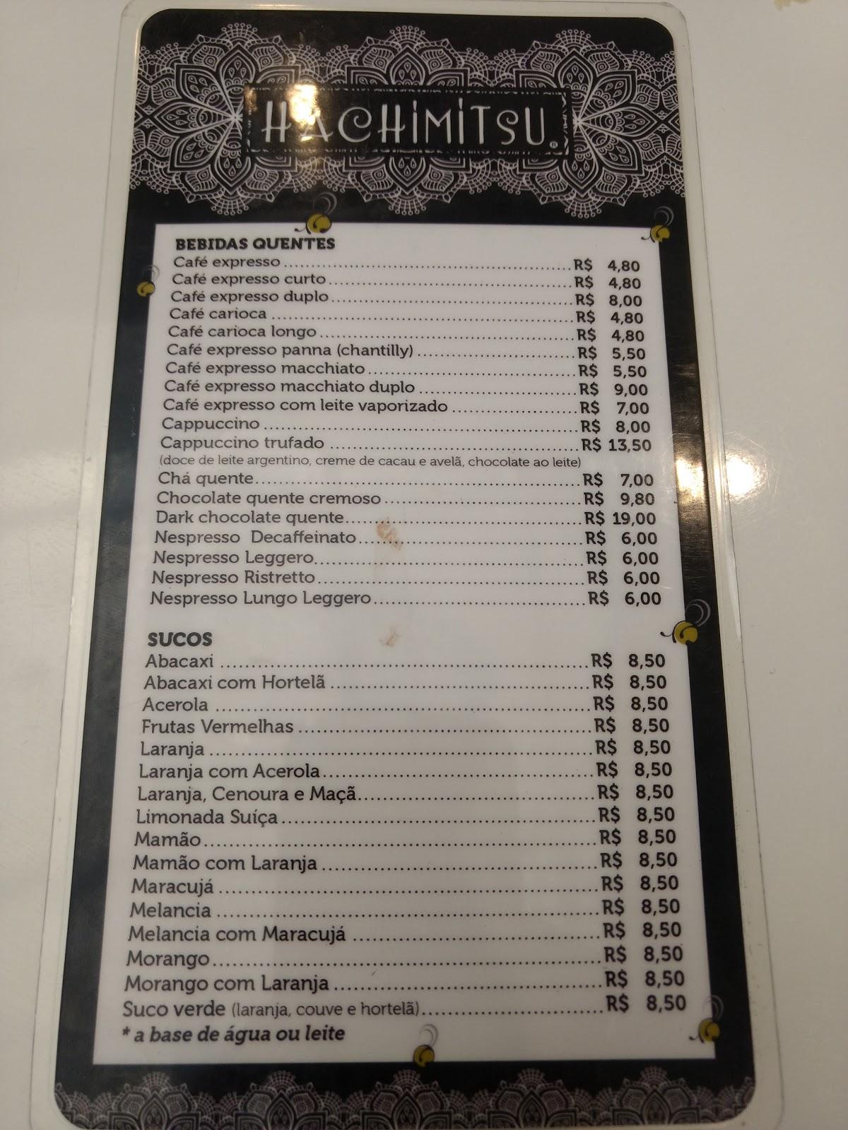 Hachimitsu Catuaí - Atelier de delícias cardápio
