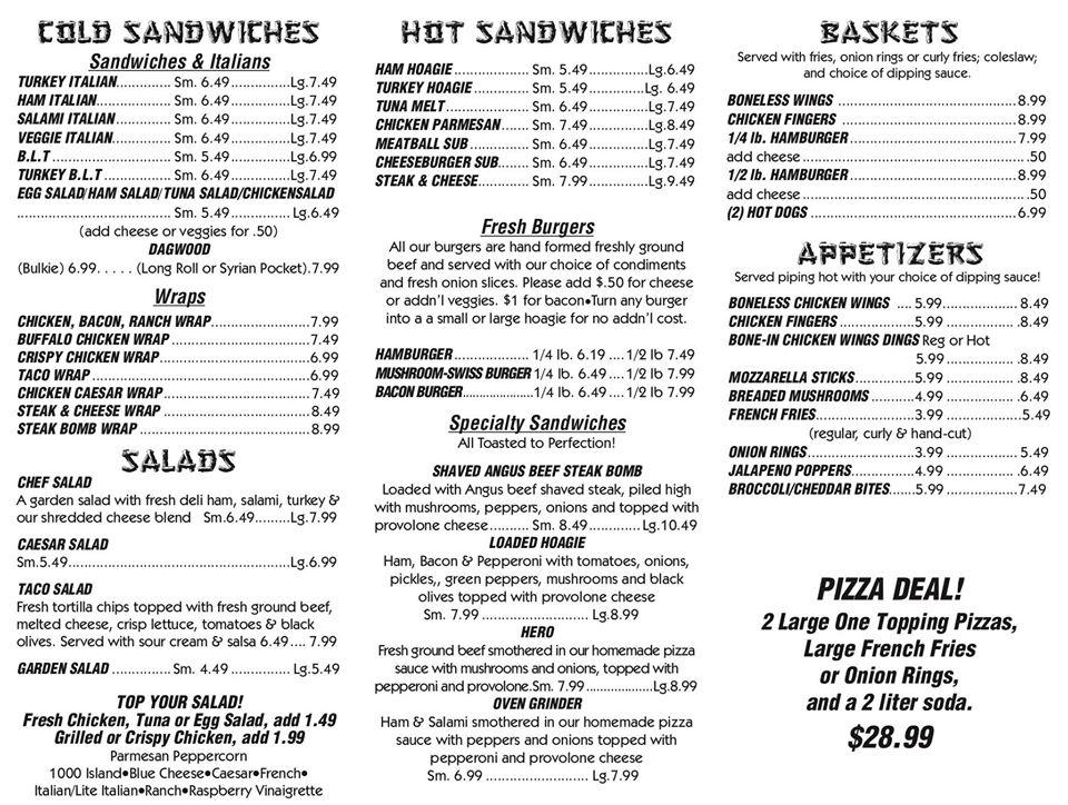 Menu at Shelly's Hometown Market pizzeria, Wilton