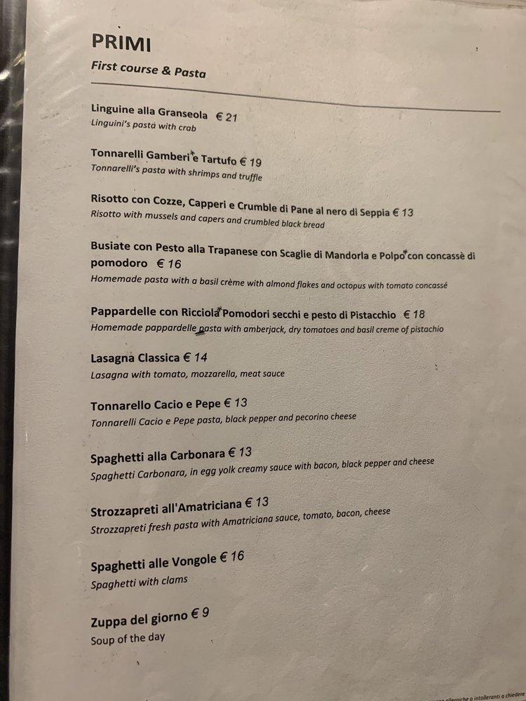 Menu at Cotto Restaurant, Rome