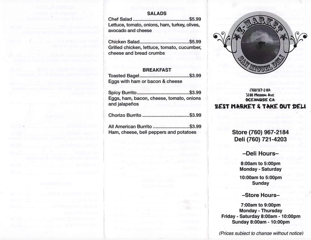 Menu at Z-Market restaurant, Oceanside