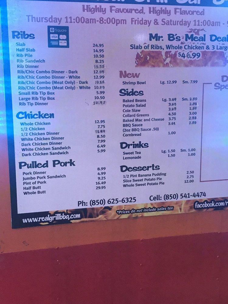 Menu at Mr. B's Real Grill BBQ, Tallahassee