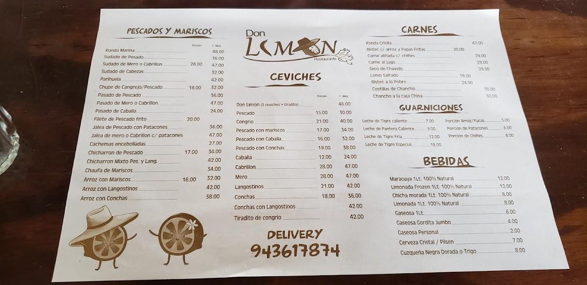 Carta de Don Limón Restaurante Sullana