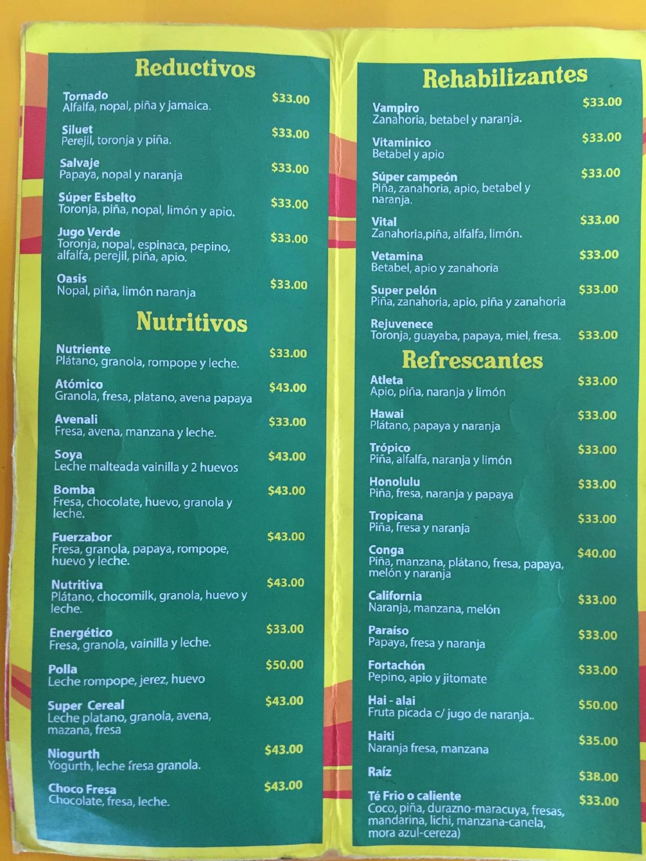 Menu at Jugos California pub & bar, Córdoba, Av 11