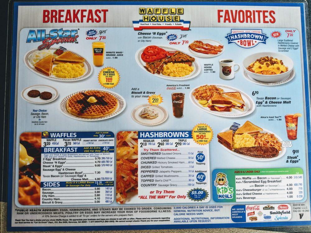 Carta del restaurante Waffle House, Morehead City, Hwy 70 W