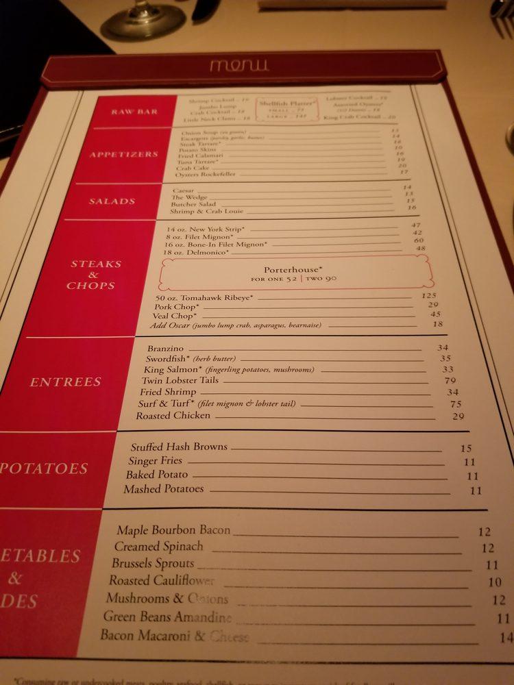 Menu At Butcher And Singer Steakhouse Philadelphia