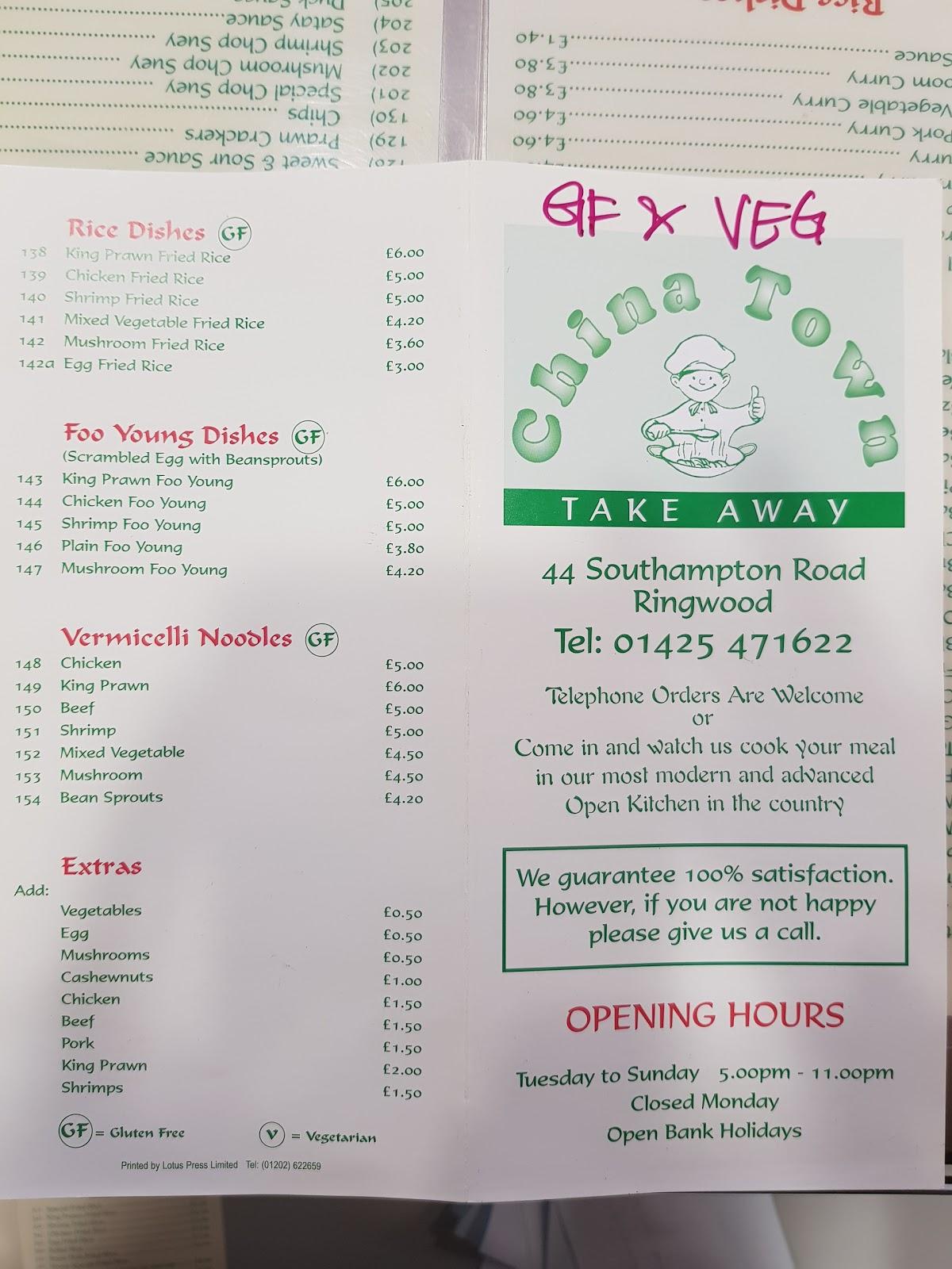 Menu at Chinatown fast food, Ringwood
