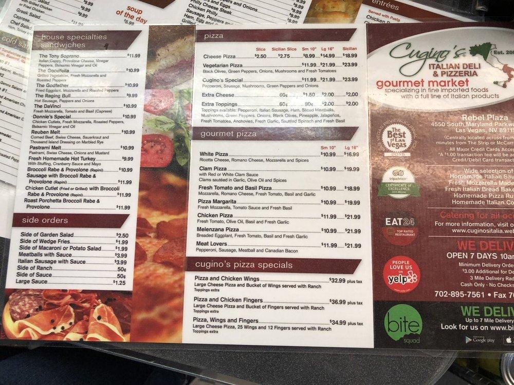 Menu at Cugino's Italian Deli & Pizzeria, Las Vegas