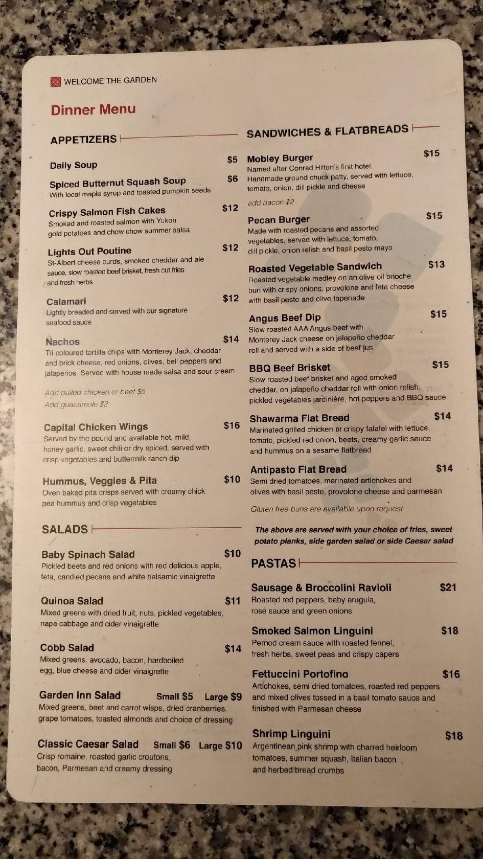 Menu at Garden Grille And Bar, Ottawa