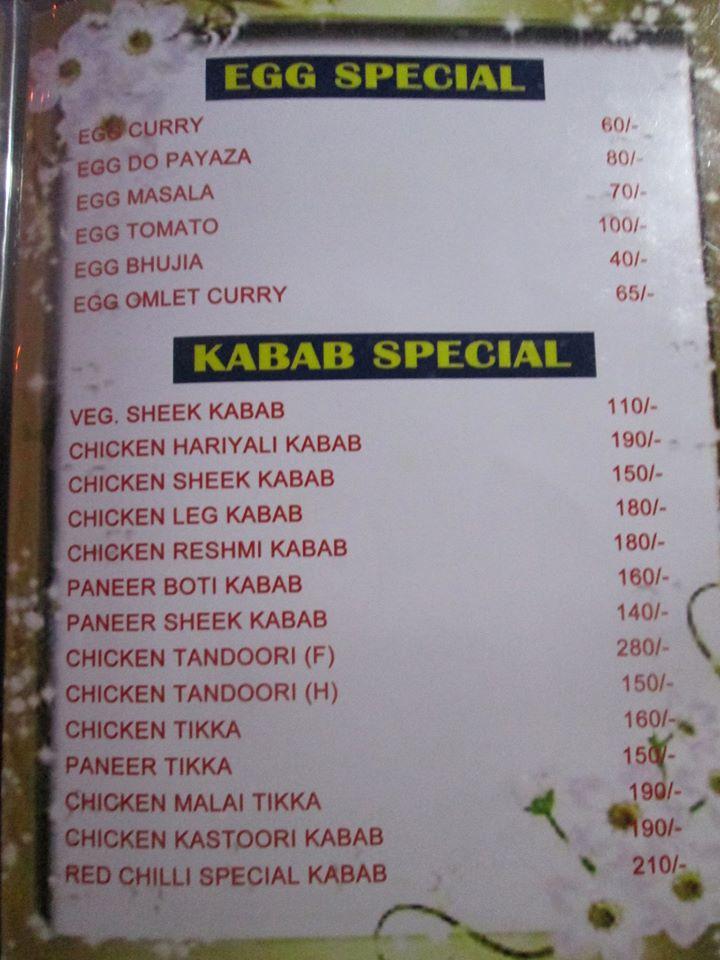 Red Chilli Restaurant menu