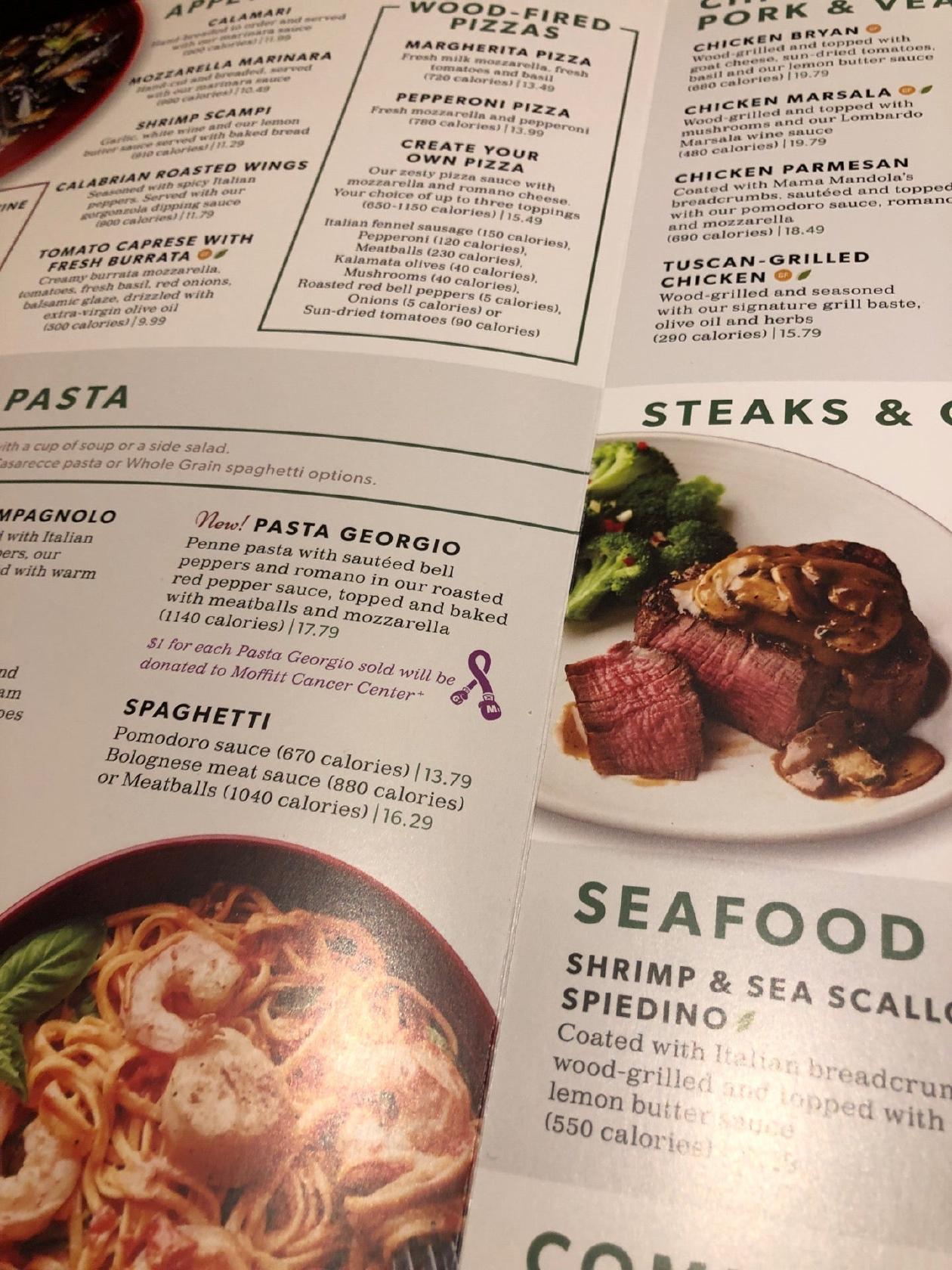 Menu at Carrabba's Italian Grill restaurant, Omaha