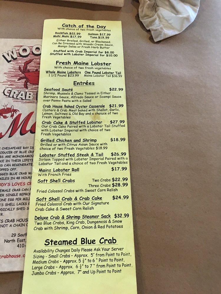 Menu at Woody's Crab House restaurant, North East