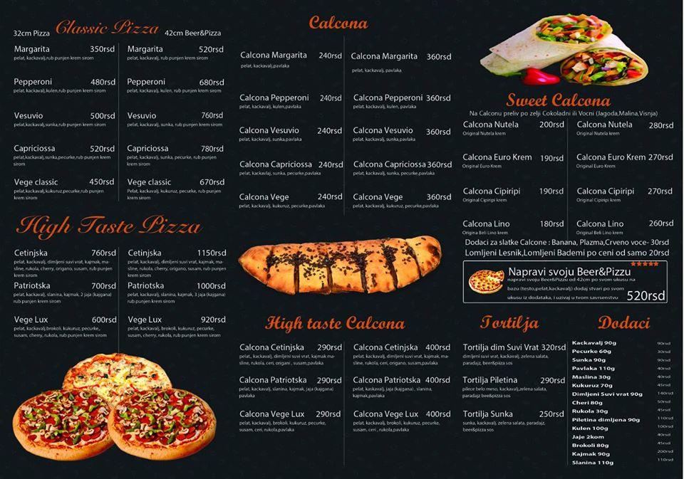 Menu at Beer & Pizza Bar, Belgrade