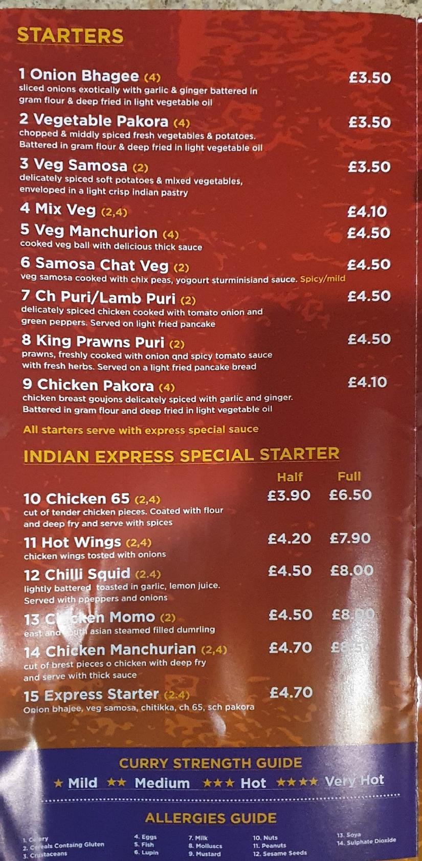 Menu at Indian Express Takeaway restaurant, Glengormley