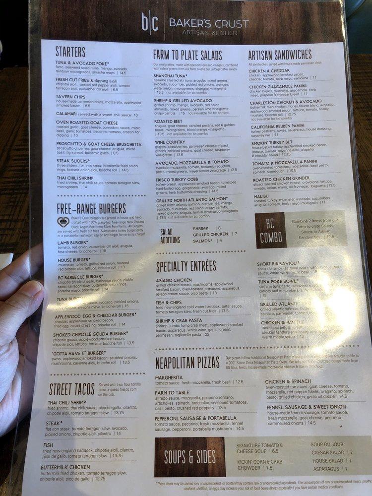 Menu at Baker's Crust Artisan Kitchen pub & bar, Ashburn