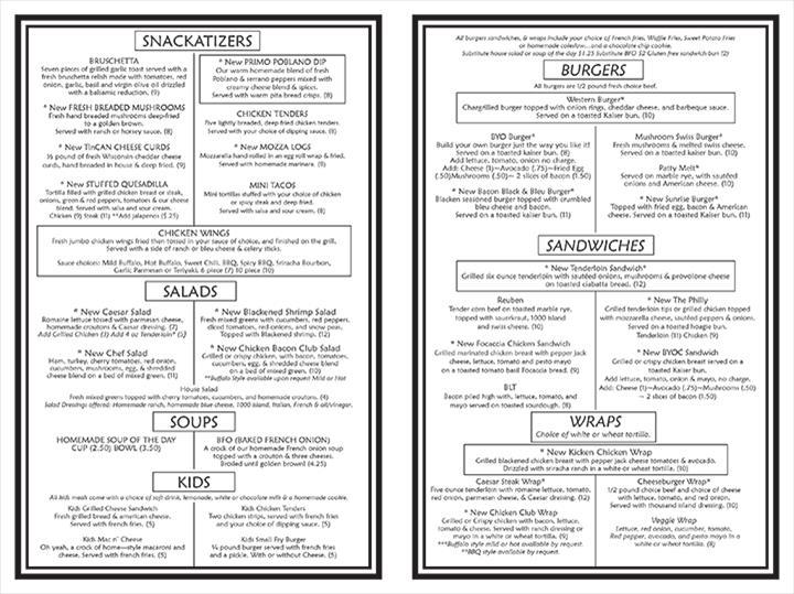 Menu at TinCAN Roadhouse pub & bar, Union Grove