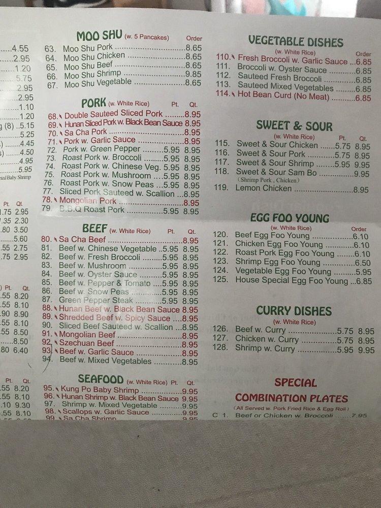 Menu at China King restaurant, Union