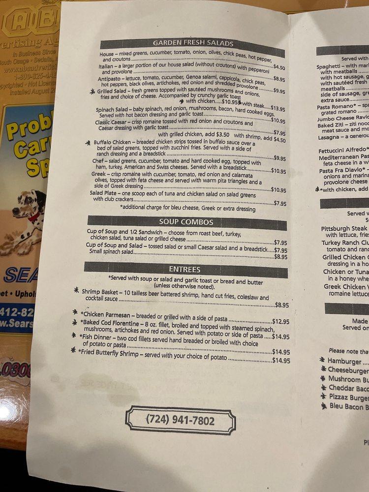Menu at Pizzaz Italian Restaurant, Thompsonville