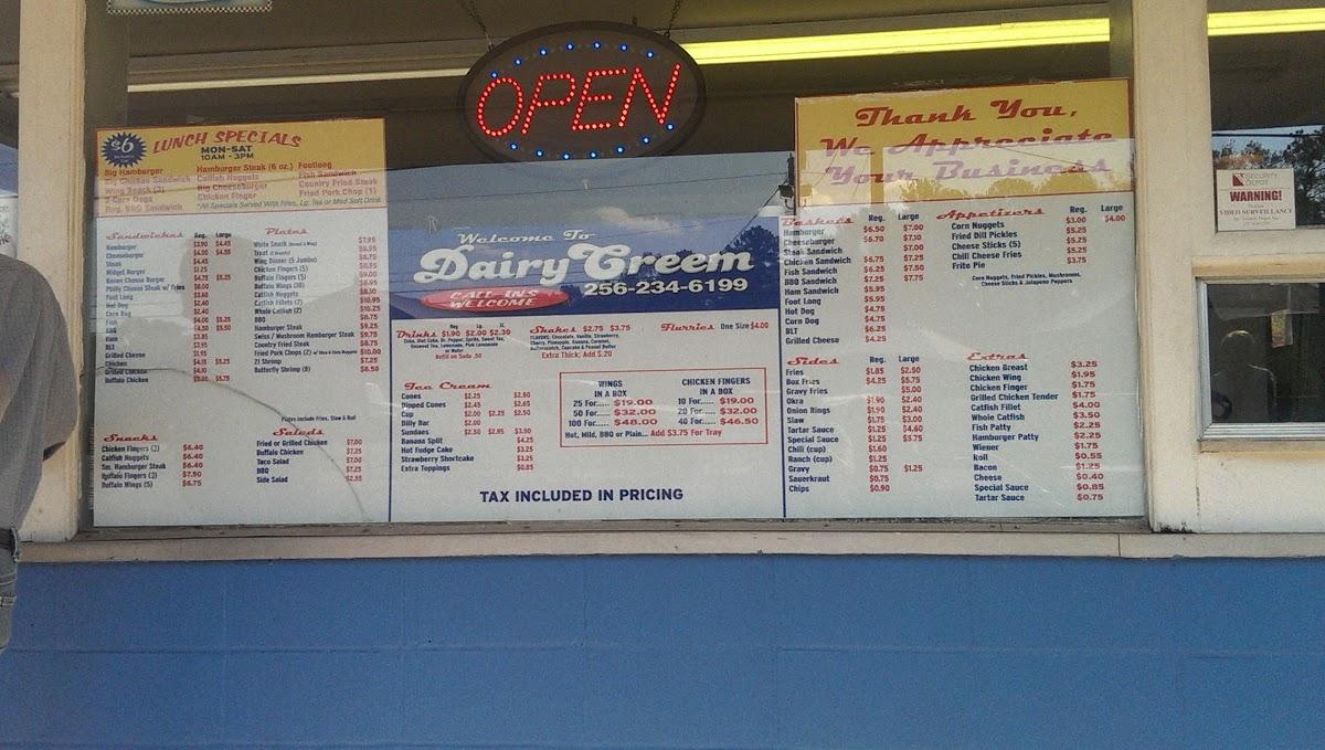 Menu at Dairy Creem fast food, Alexander City, Dadeville Rd