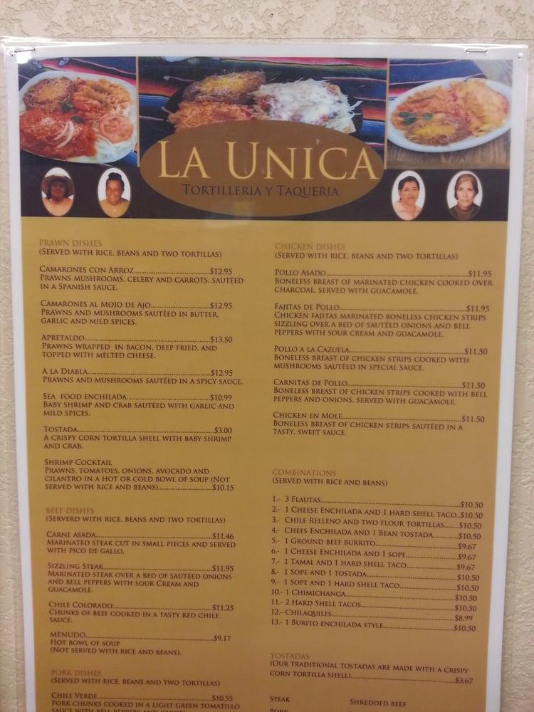 Menu At La Unica Restaurant Tortilleria Willcox