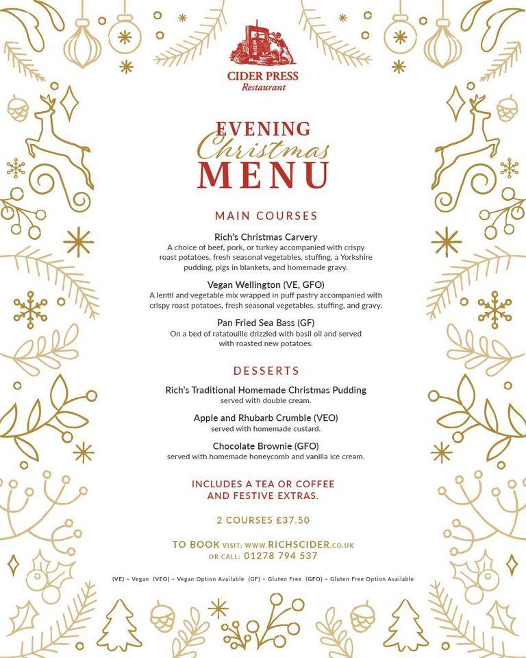 Menu at Rich's Cider Farm restaurant, Highbridge