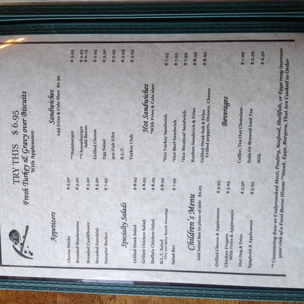 Menu at Coal Miner's Diner restaurant, Jennerstown