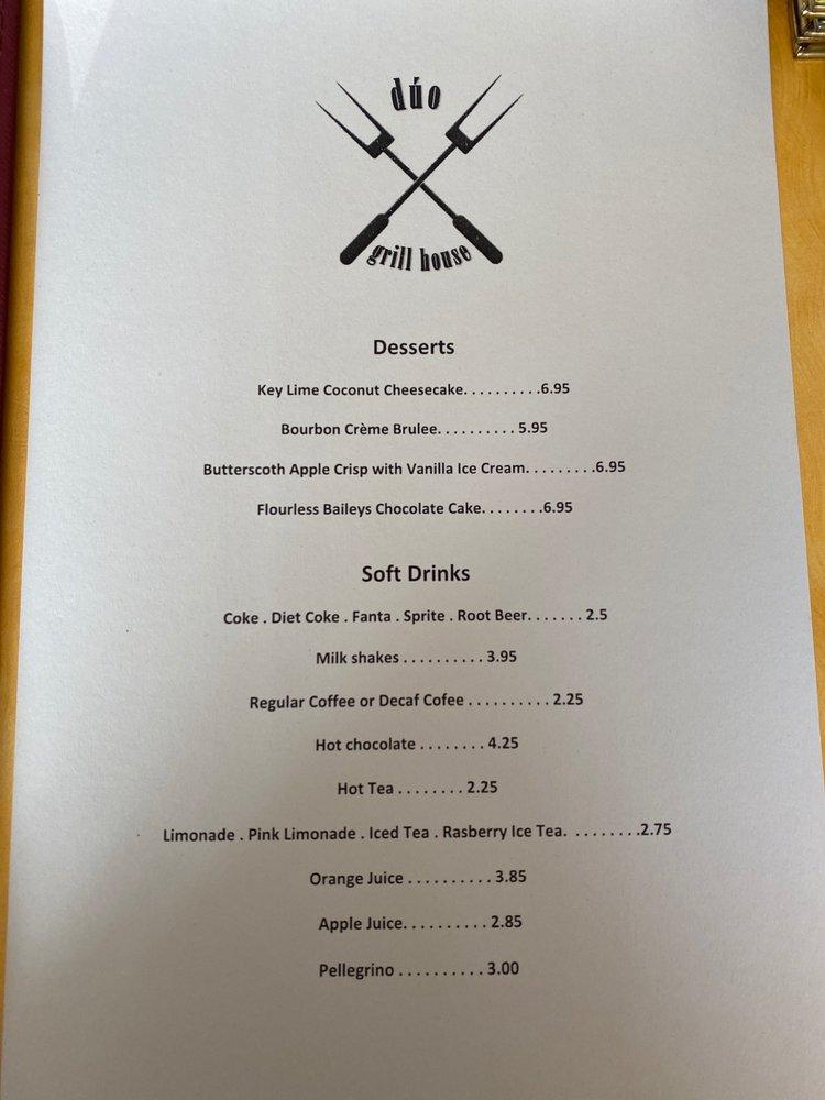 Menu at Duo Grill House restaurant, Albany