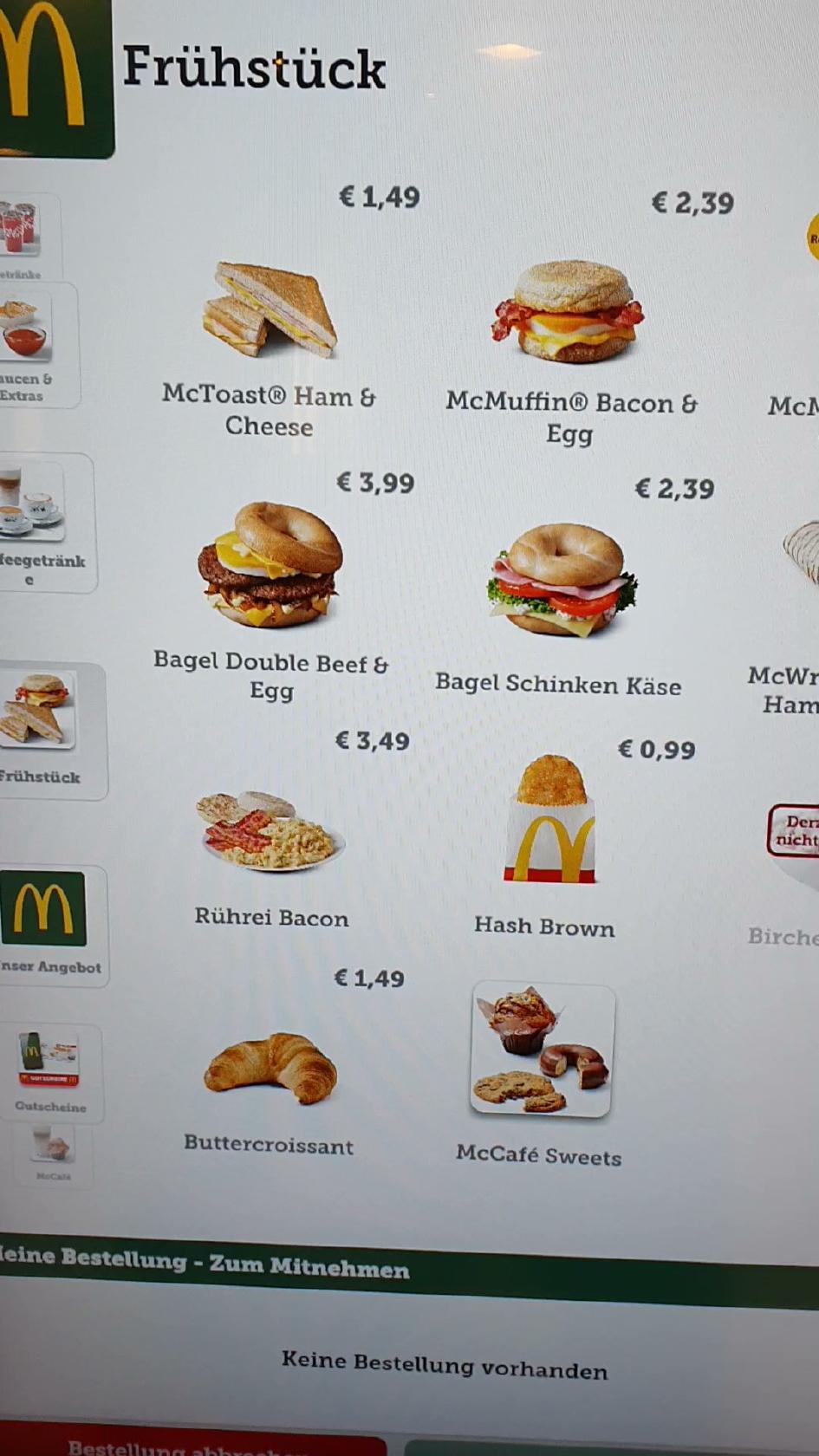 Speisekarte von McDonald