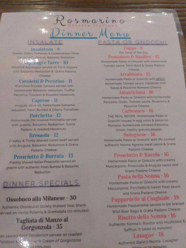 Menu At Rosmarino Osteria Italiana Pizzeria Newberg E St St