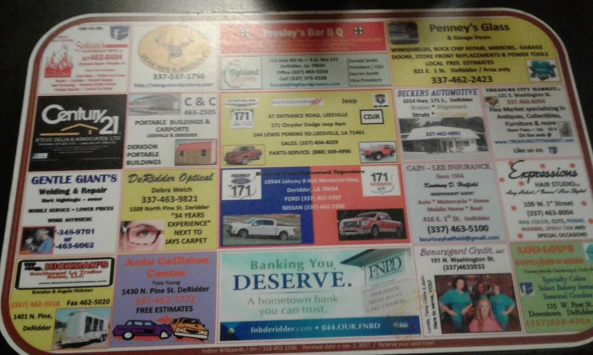 Menu at Presley’s BBQ, DeRidder