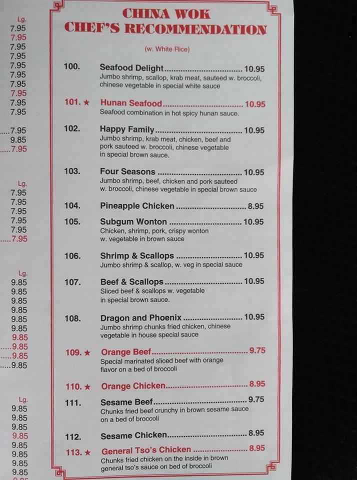 Menu at China Wok restaurant, Palatka, Crill Ave 500