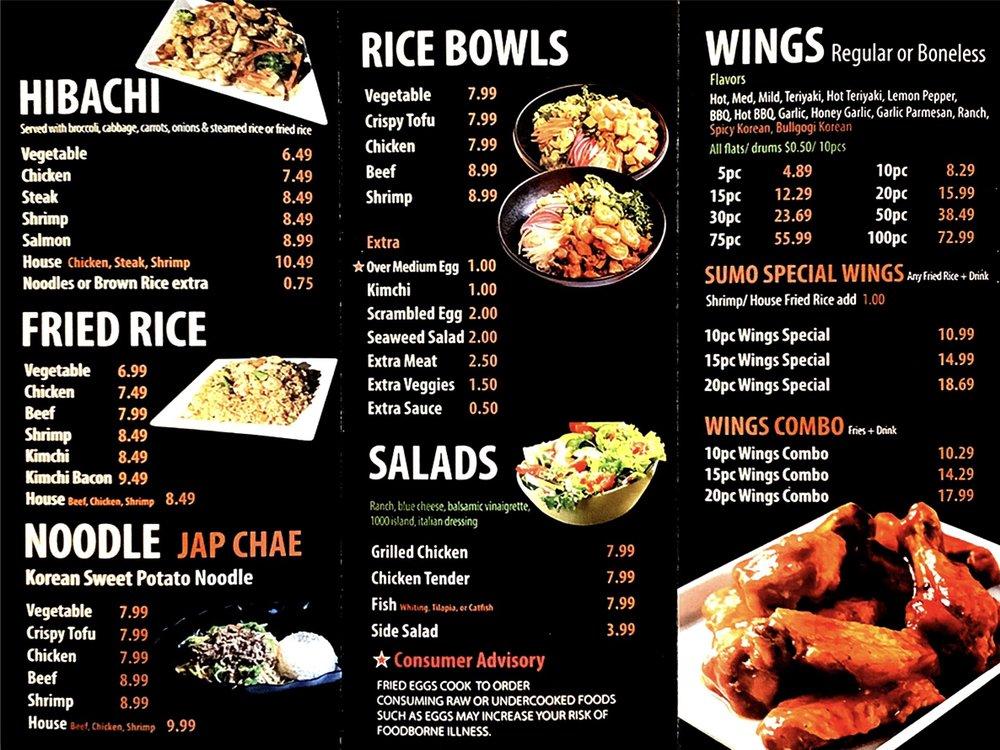 Menu at Sumo Hibachi & Wings restaurant, Norcross