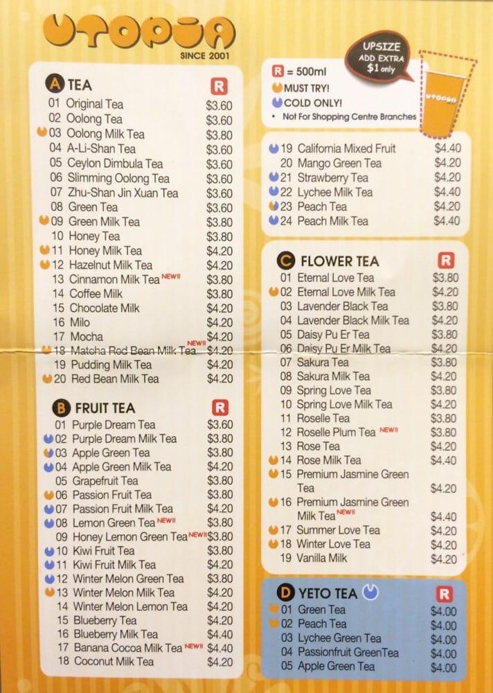 Menu at Utopia cafe, Myaree, 50 Hulme Ct