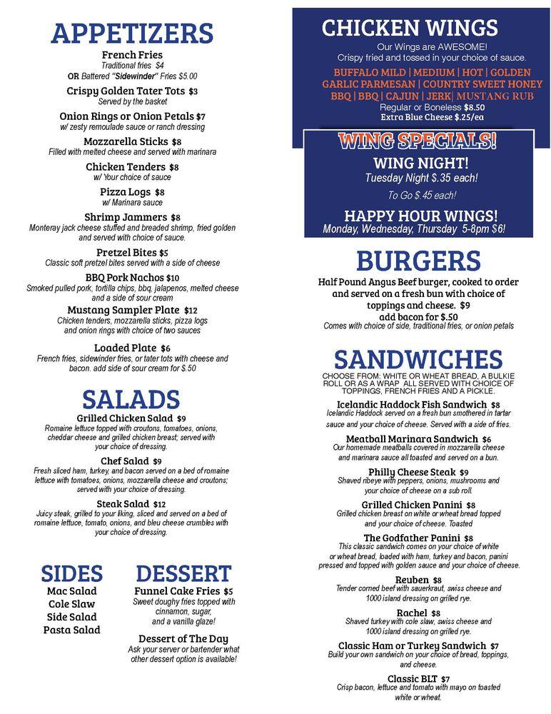 Menu at Mustang Pub & Grill, Penn Yan